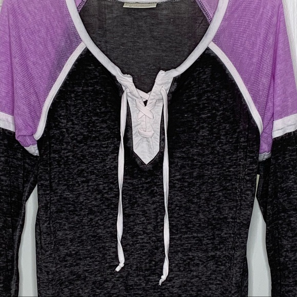 Bobbie Brooks Tie Front Raglan Tee Purple BLK NWT - Picture 2 of 10